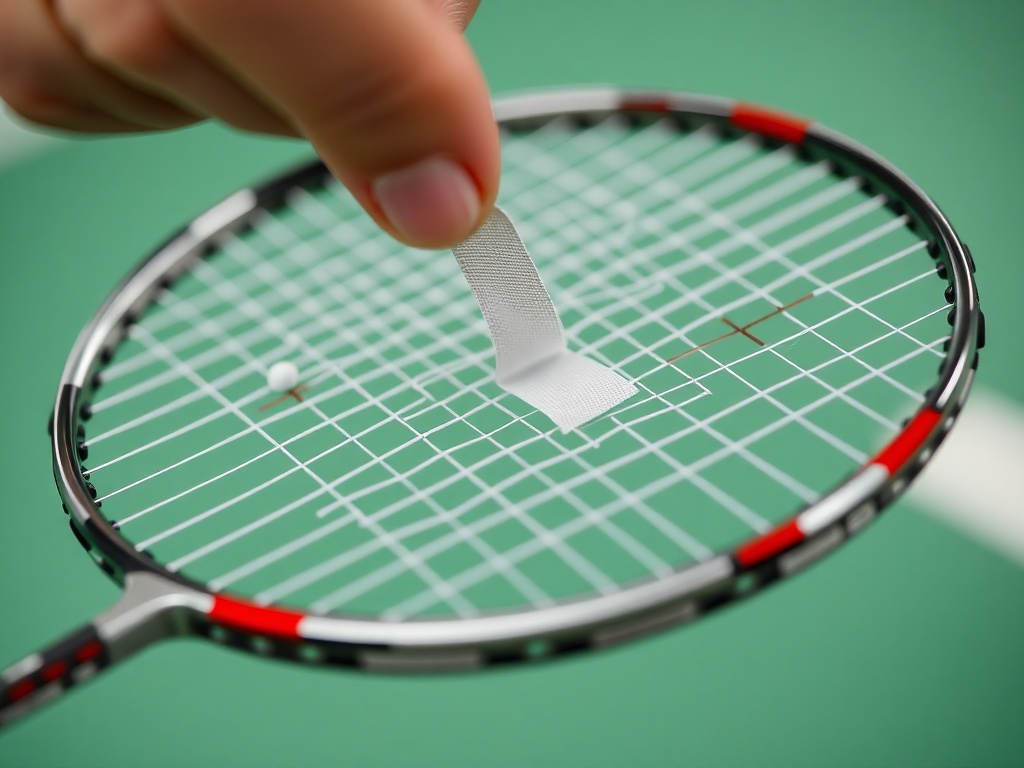 라켓의 헤드 부분에 납 테이프를 부착하여 스윙웨이트를 미세하게 조정하는 커스터마이징 과정